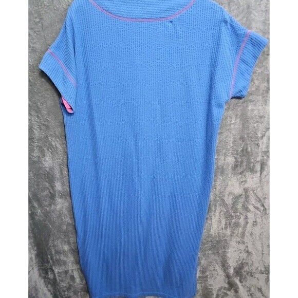 Intimate Essentials Women's Med Blue 1/2 Zip Short Sleeve Long Robe Side Slits - Picture 9 of 11